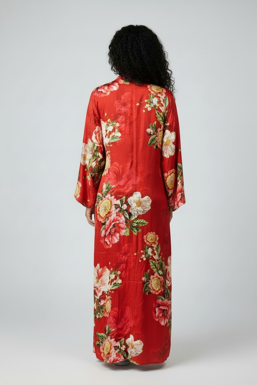 Crimson Red Floral Kaftan