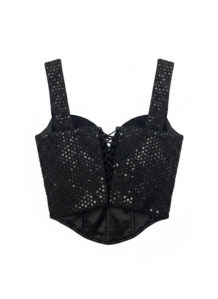 Black Foil Sequin Corset