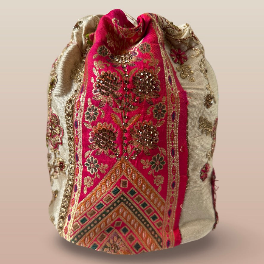 Pink & Ivory Embroidered Potli
