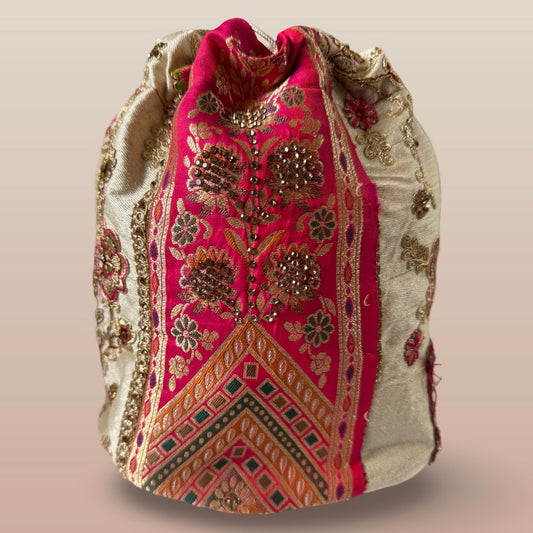 Pink & Ivory Embroidered Potli