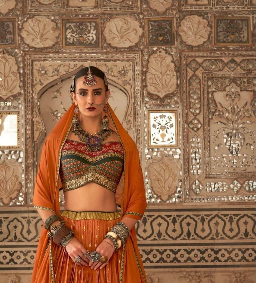 Off the Shoulder Silk Lehenga