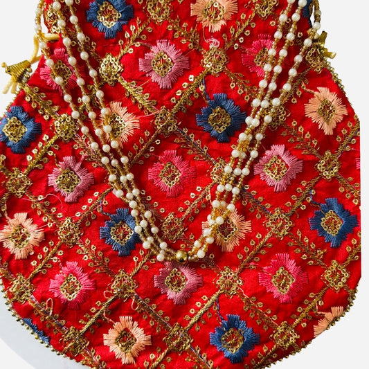 Red Phulkari Potli