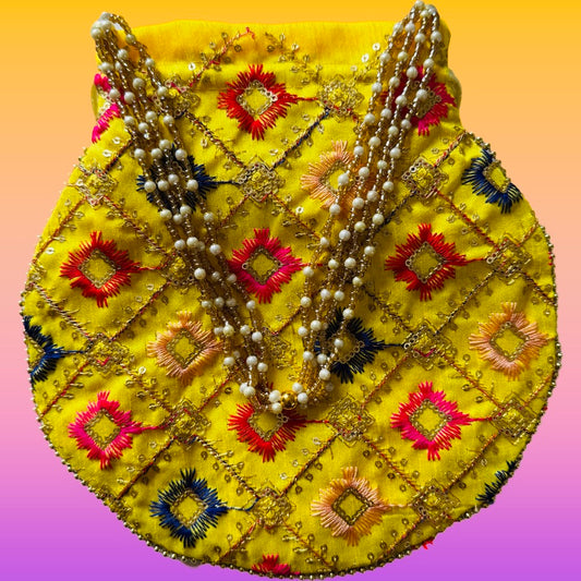 Highlighter Yellow Phulkari Potli
