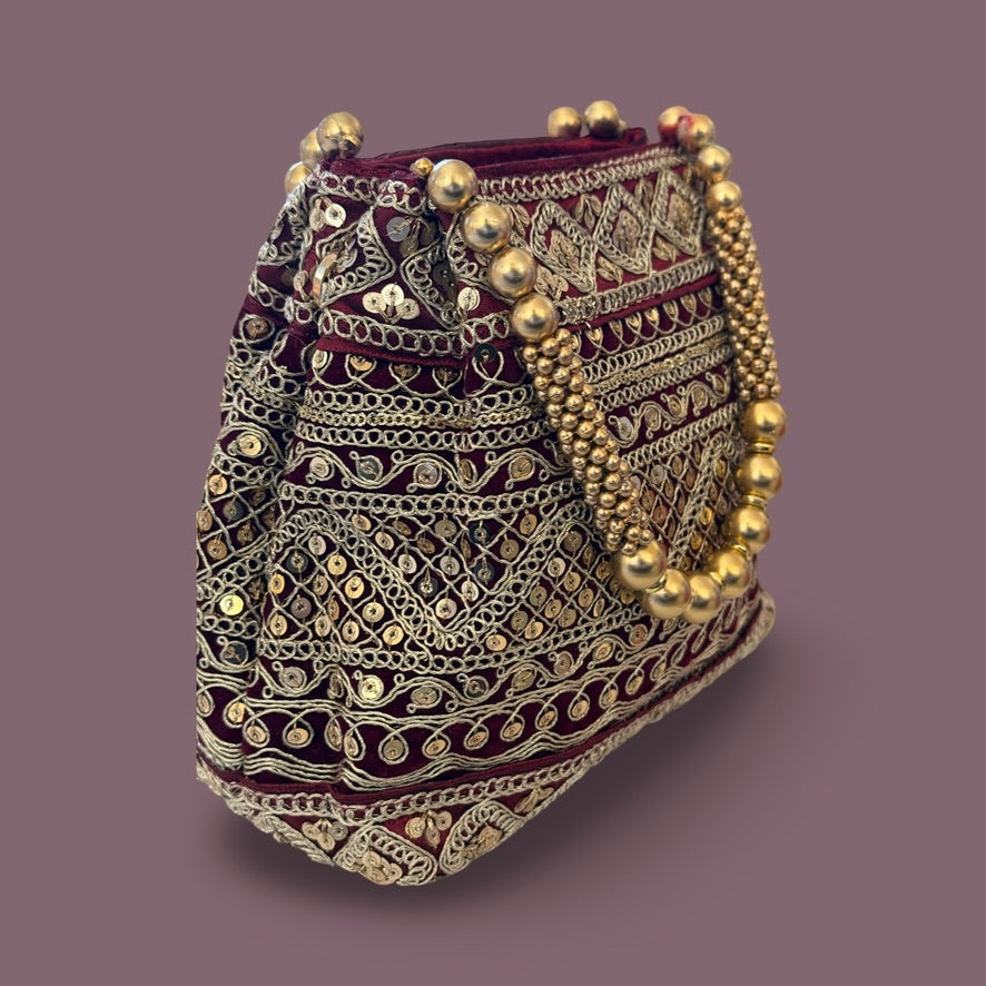 Maroon & Gold Embellished Potli bag