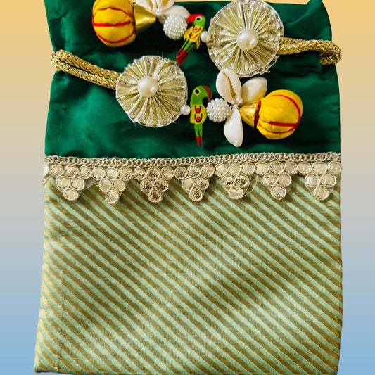 Green Striped Potli Bag