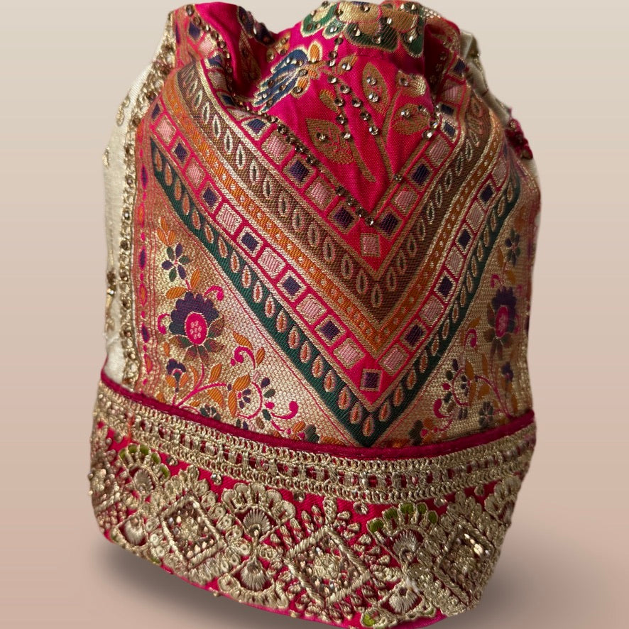 Pink & Ivory Embroidered Potli
