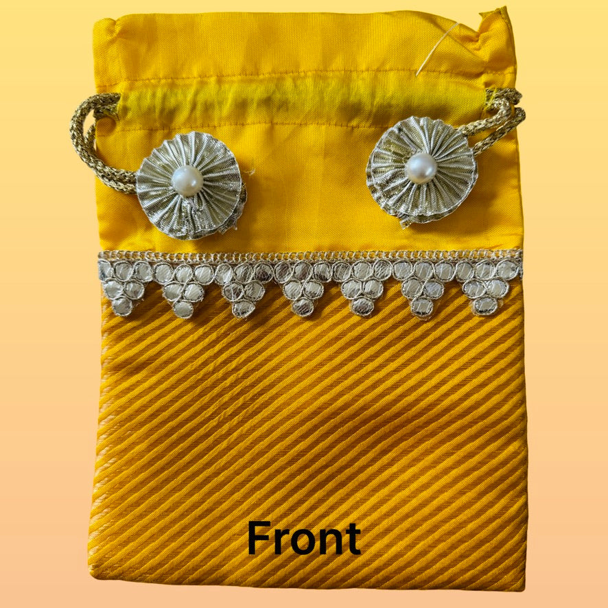 Yellow & Gold Striped Potli Bag