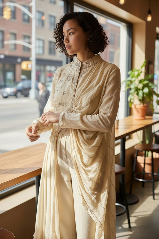 One Sleeve Draped Lengha