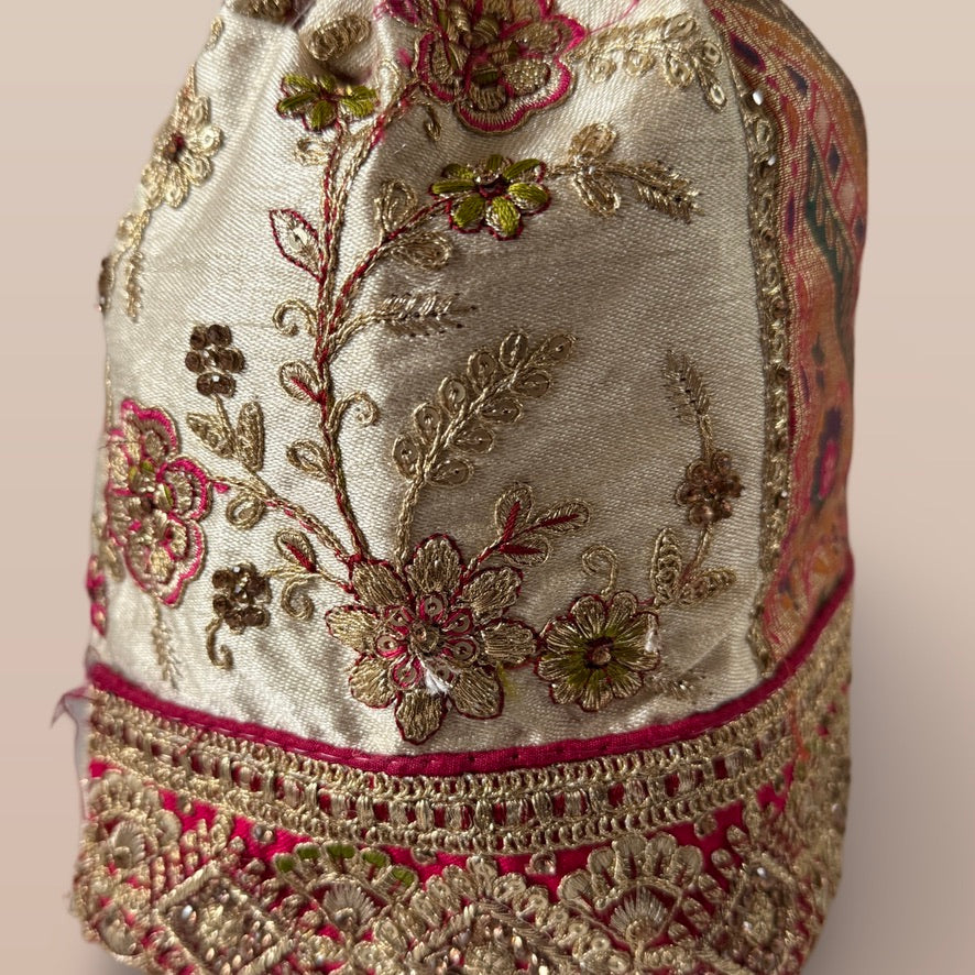 Pink & Ivory Embroidered Potli
