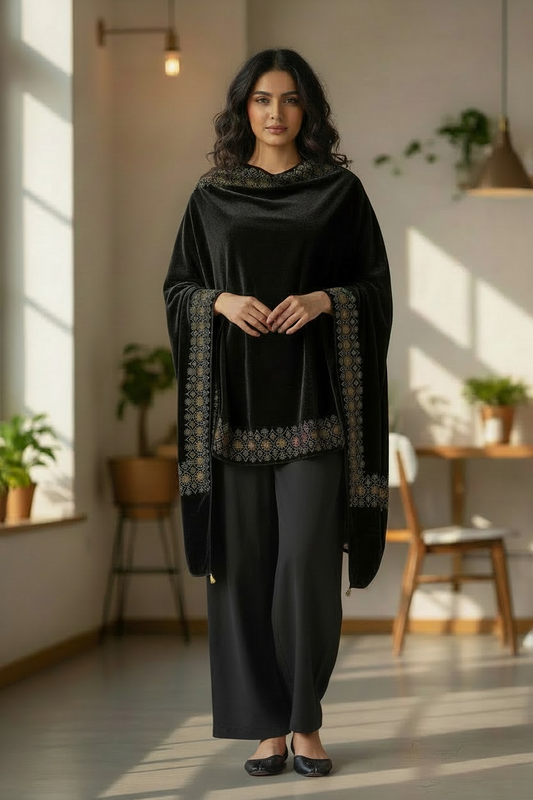 Black Crushed Velvet Shawl