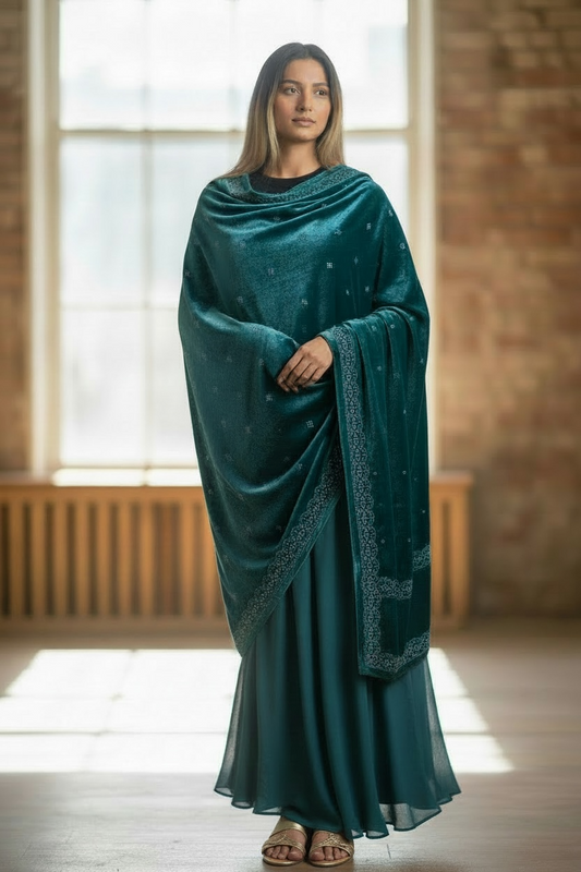 Crushed Teal-Green Velvet Shawl