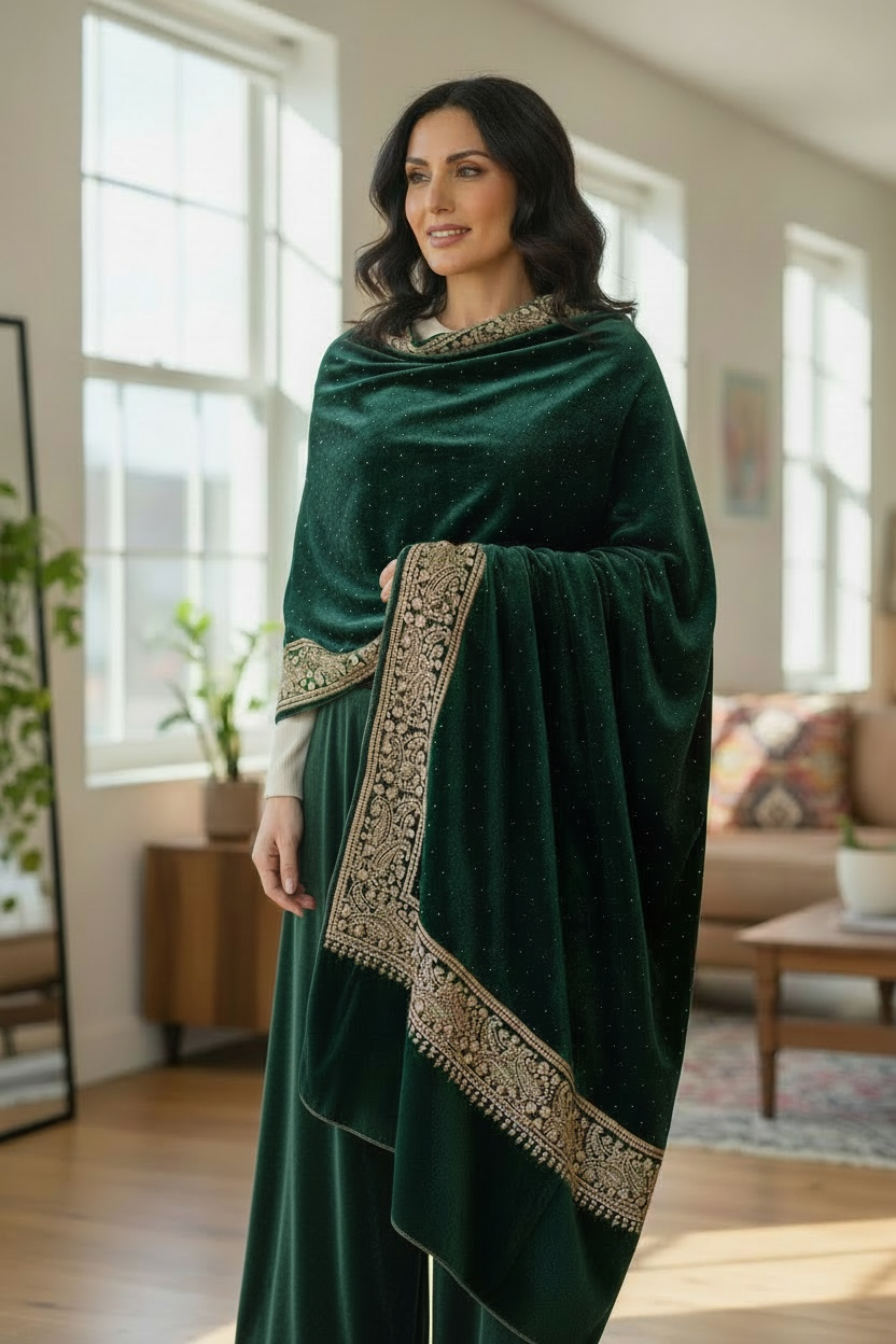 Emerald Green Velvet Shawl