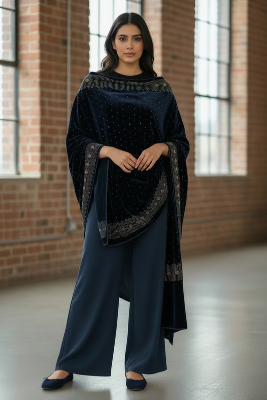 Midnight Blue Velvet Shawl
