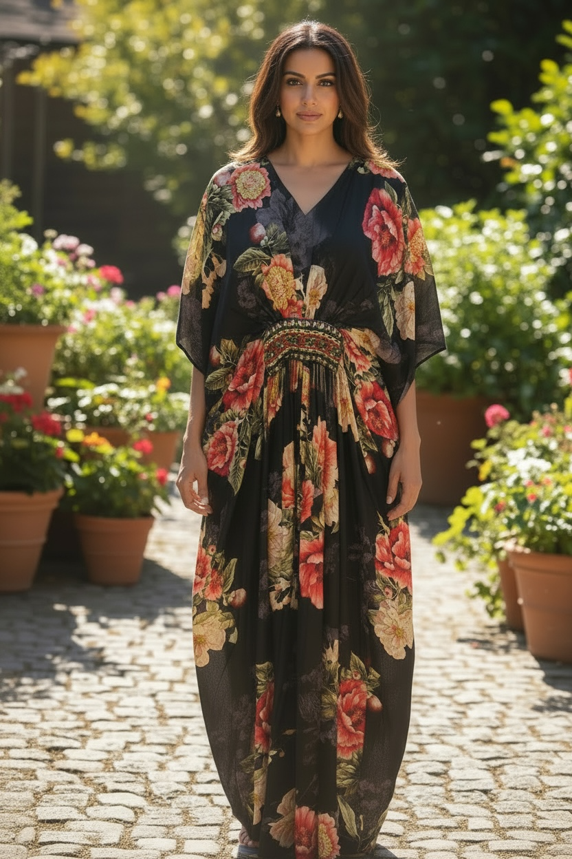 Floral Black Kaftan