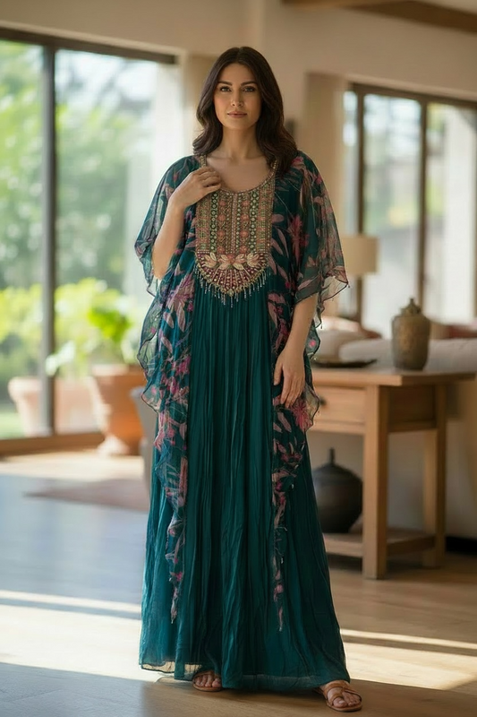 Crystal Teal Floral Kaftan