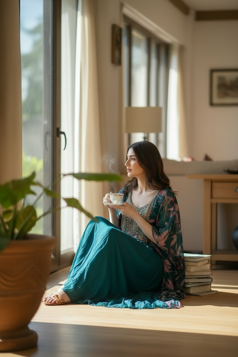 Crystal Teal Floral Kaftan