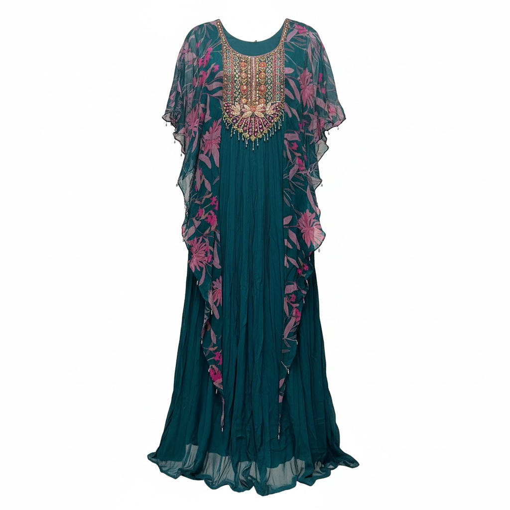 Crystal Teal Floral Kaftan