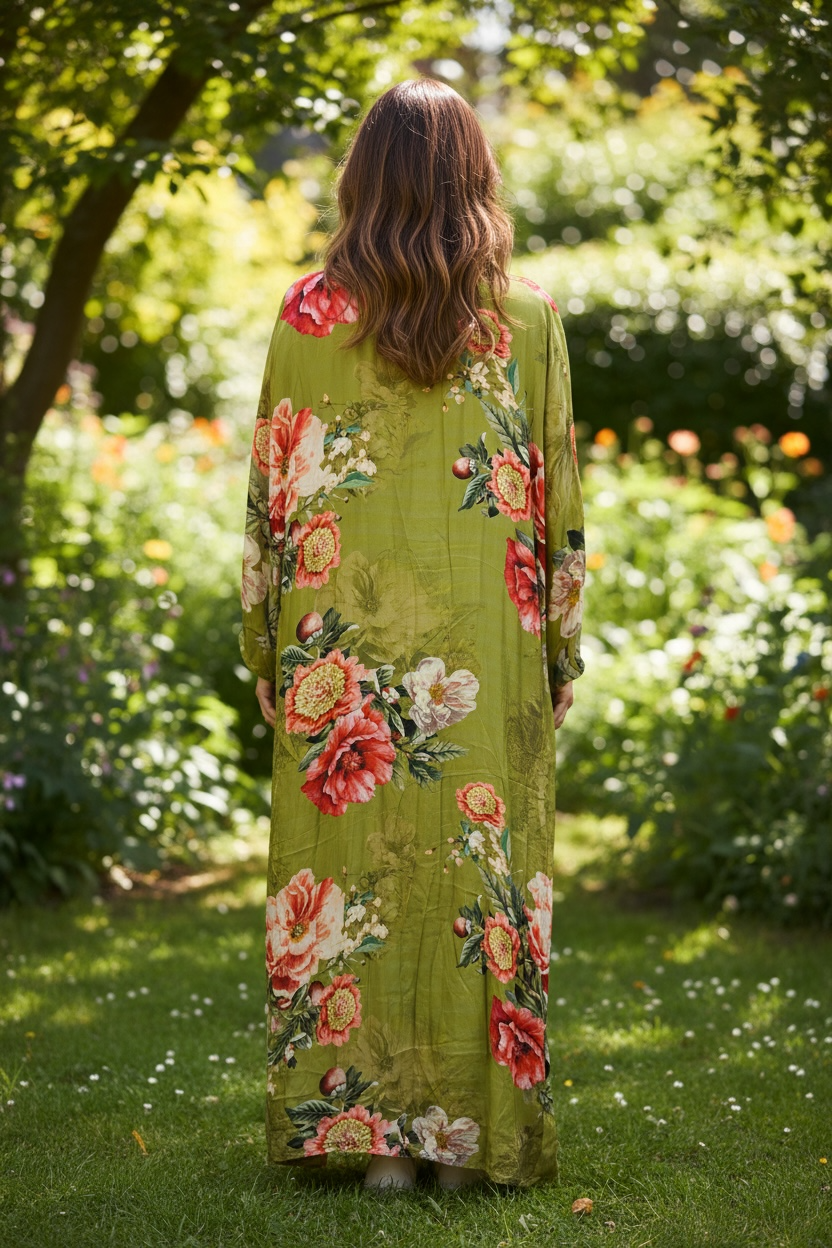 Parrot Green Floral Kaftan