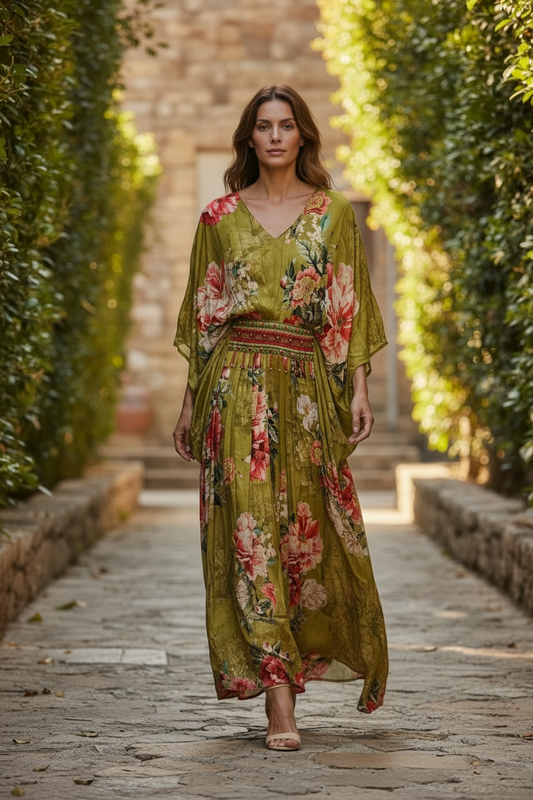 Parrot Green Floral Kaftan