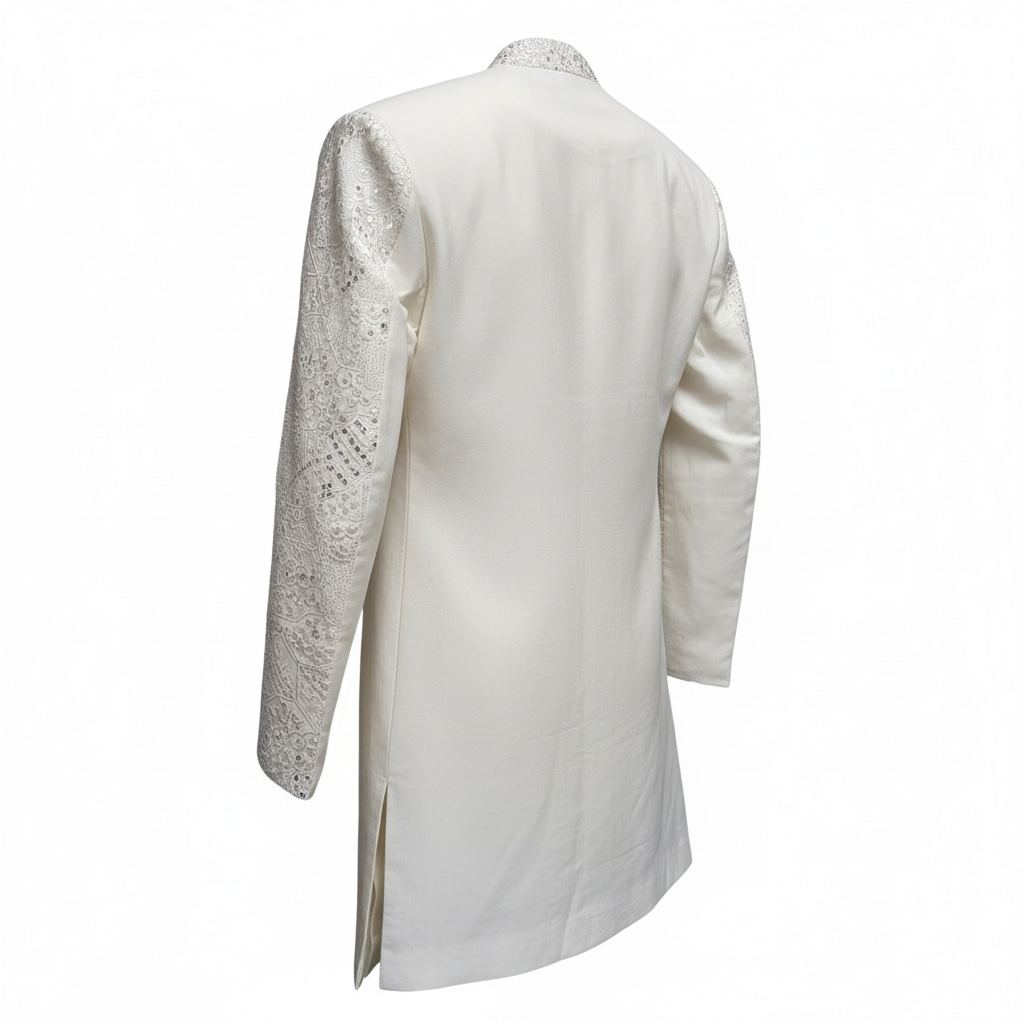 White and Silver Sequin Sherwani