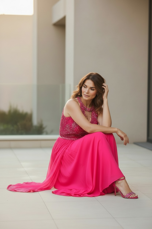 A Hot Pink Halter Palazzo Set