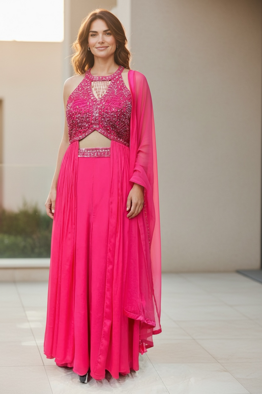 A Hot Pink Halter Palazzo Set